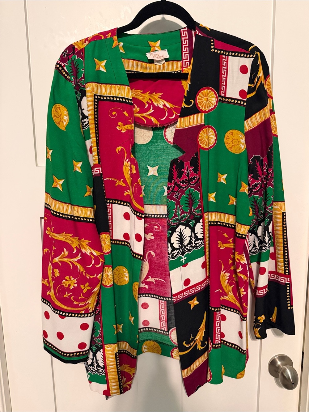 Vintage 90s Lady Carol Women’s Patterned Green Multi-Color Blazer Jacket